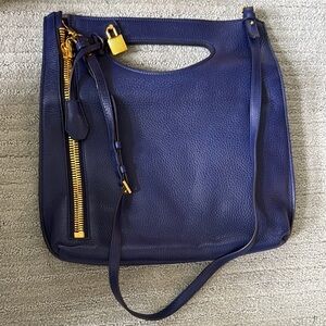 Tom Ford Blue and Gold Shoulder Bag with Distinctive Cutout Handle